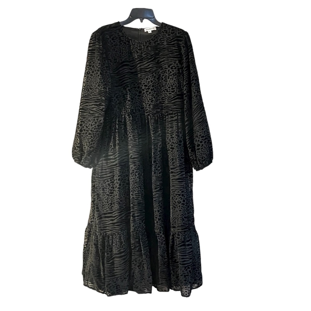 Harper Black Burnout Velvet Whimsigoth Long  Ballon sleeves Dress Size XL